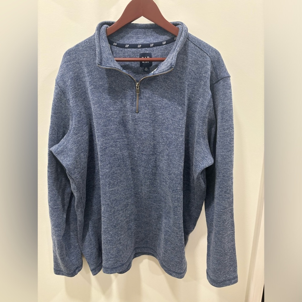 GAP Men's Long Sleeve Half Zip Mock Neck Pullover New Blue Heather Indigo XXL